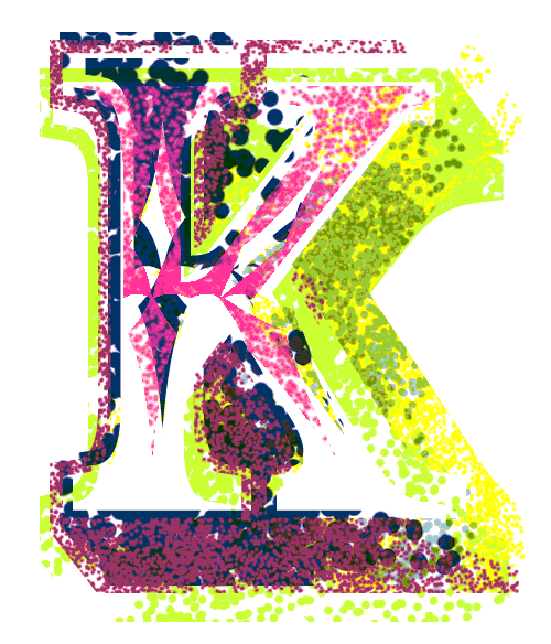 lettre K en pointillisme coloré